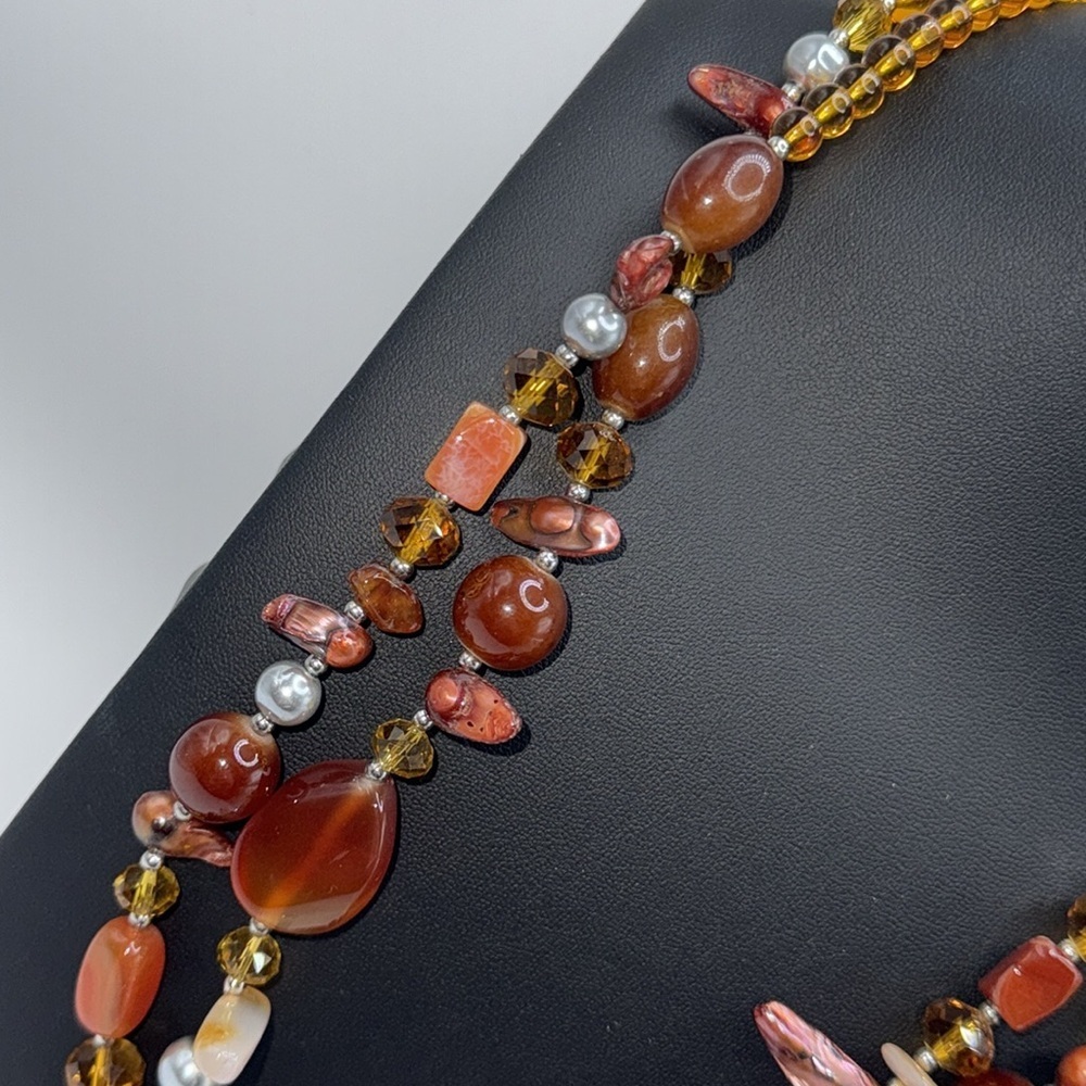 Chunky amber colored multi strand beaded statement necklace boho western - Picture 3 of 14